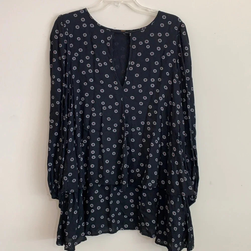 Free People - black, red, white flouncy tunic